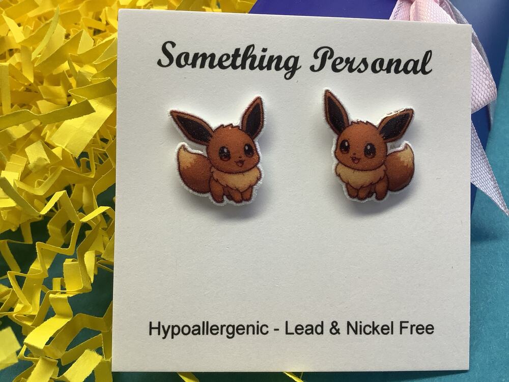 Eevee - Pokemon Inspired Stud Earrings - Gift Boxed - Chibi Cute - Eeveelutiion